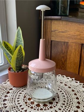 Vintage Pink Glass Hand Grinder and Jar EUC